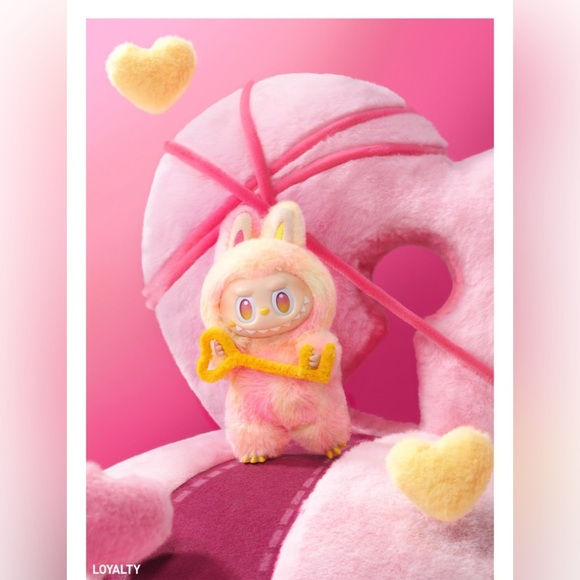POP MART LABUBU Authentic Bing into Energy “Loyalty”Pink/Yell Plush Keychain NIB - Picture 2 of 12